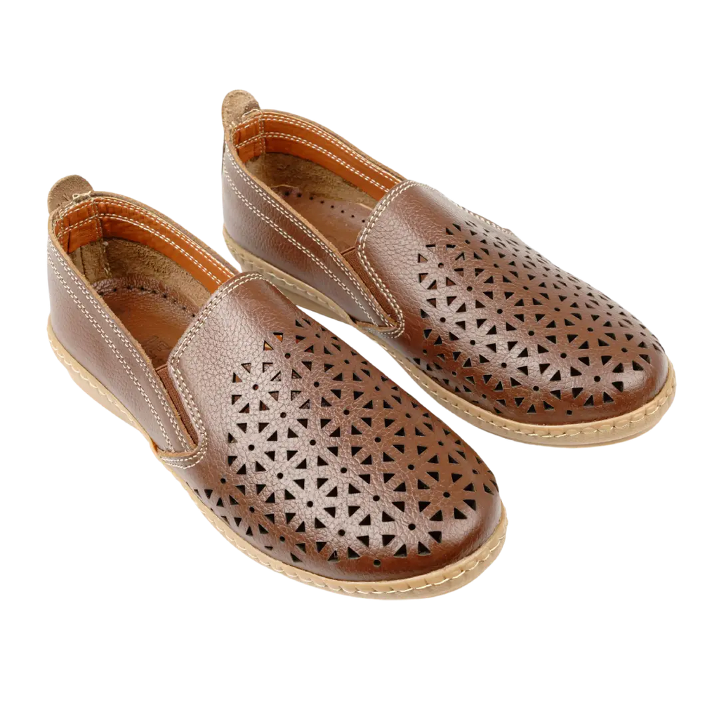 Women's Genuine Leather Flat Shoes Model 128 - Comfortable Hand-Stitched Shoes for Everyday Wear