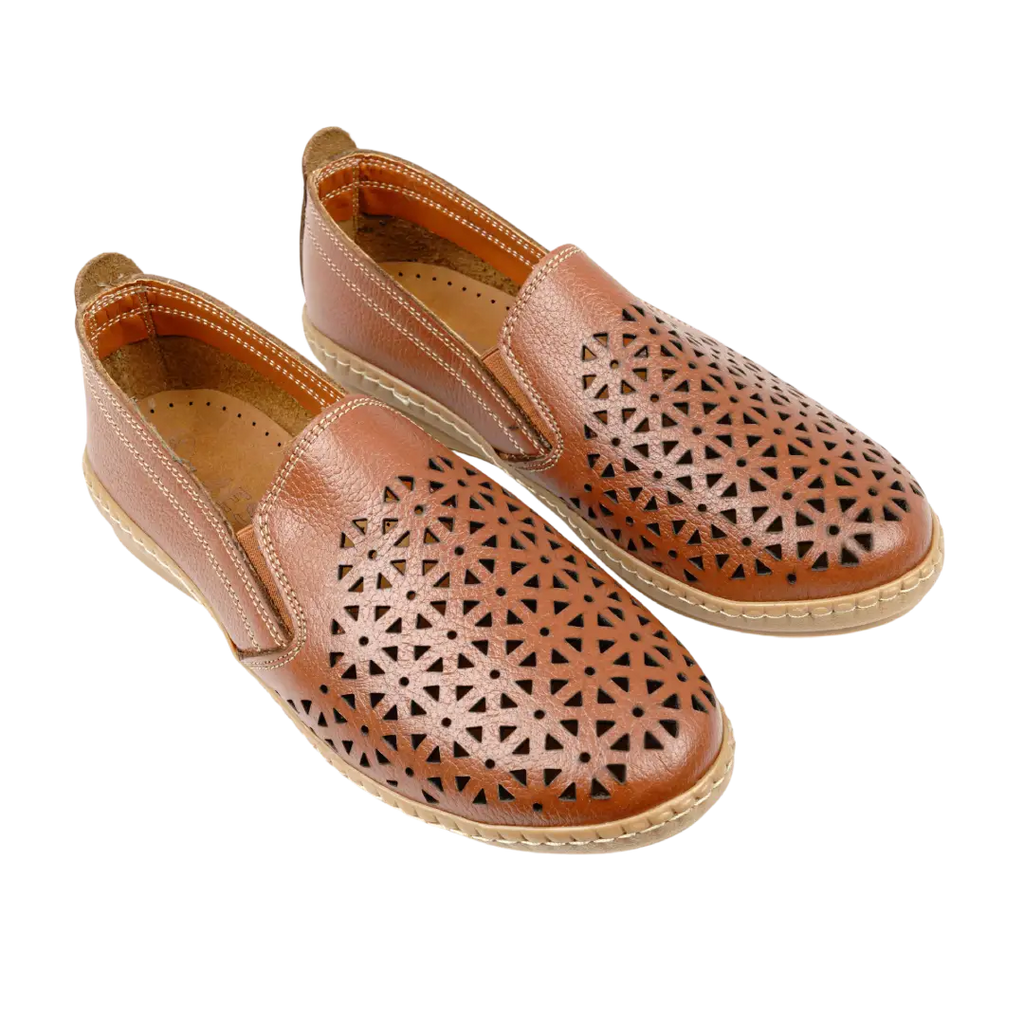 Women's Genuine Leather Flat Shoes Model 128 - Comfortable Hand-Stitched Shoes for Everyday Wear